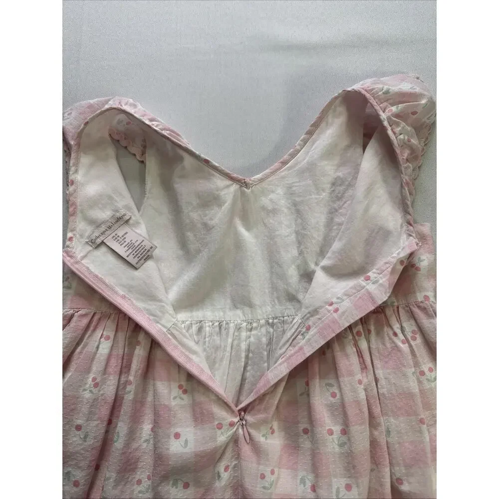 Catherine Malandrino Girls Size 8 Pink Gingham Cherry Dress Ruffle Cottagecore